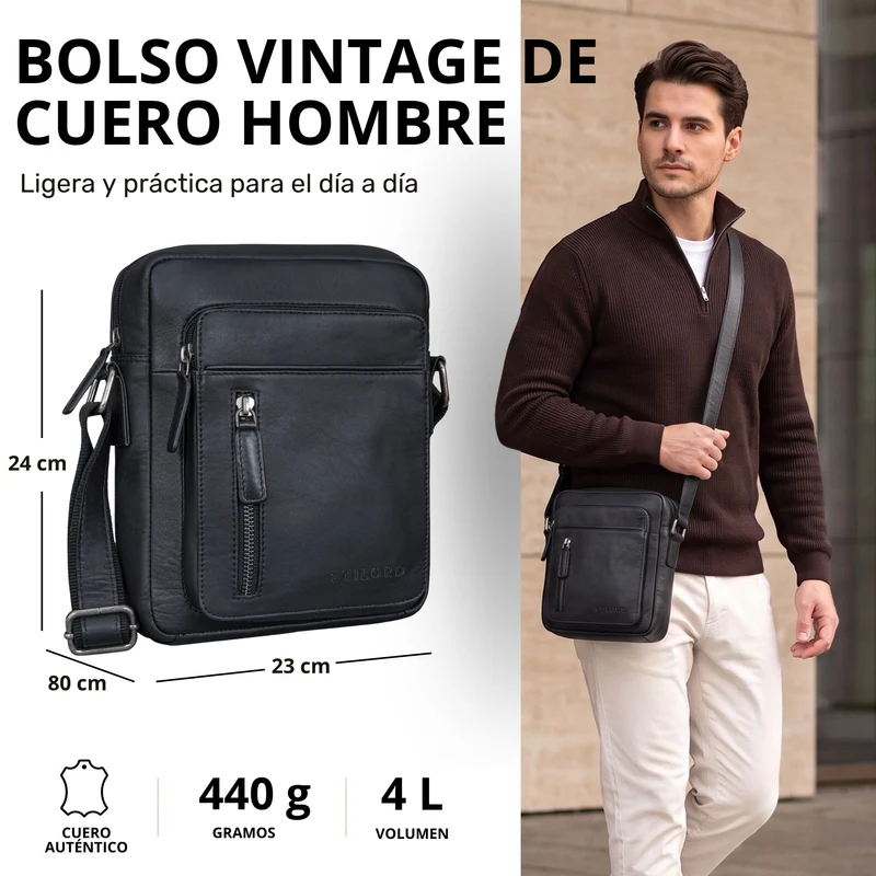 "Dain" Schultertasche Herren Leder Klein Umhängetasche