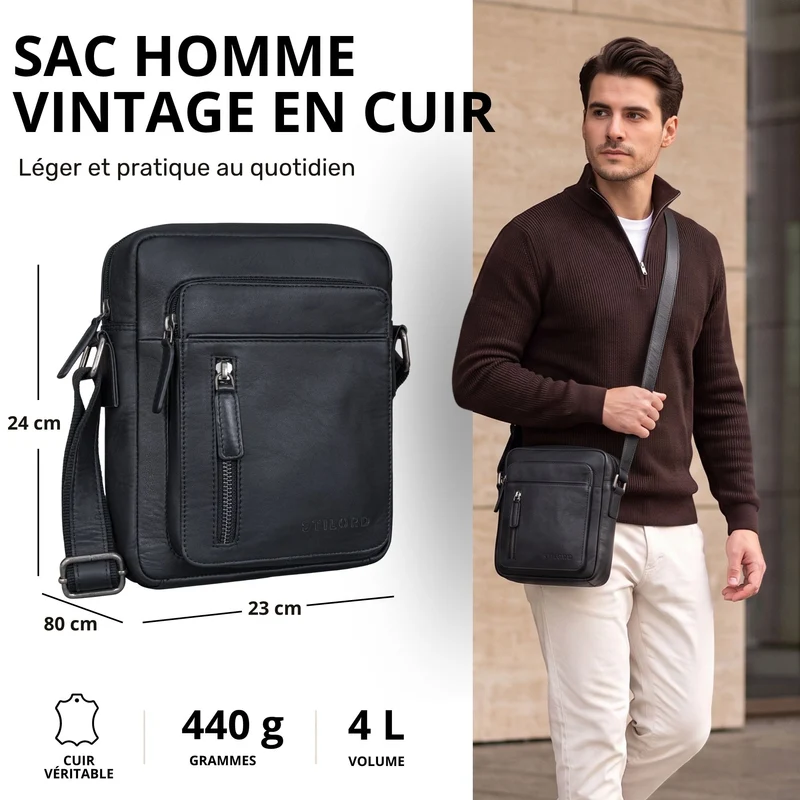 "Dain" Schultertasche Herren Leder Klein Umhängetasche
