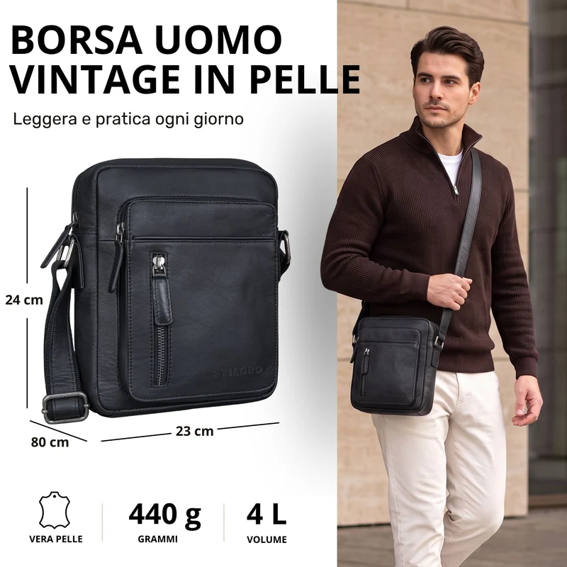 "Dain" Schultertasche Herren Leder Klein Umhängetasche