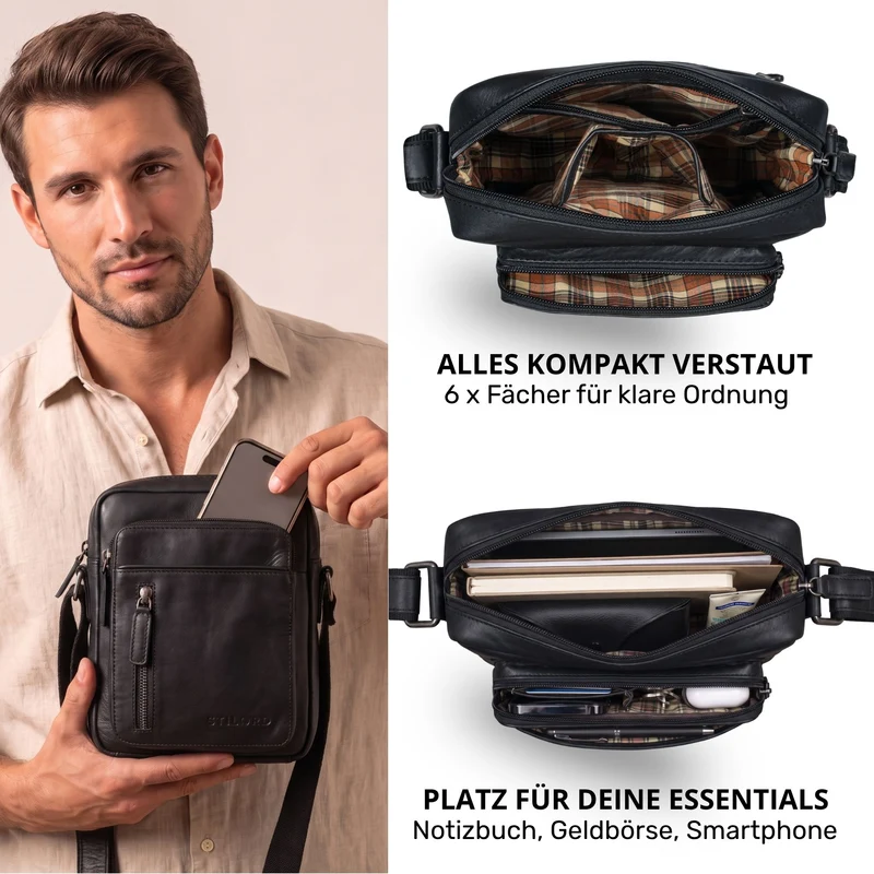 "Dain" Schultertasche Herren Leder Klein Umhängetasche