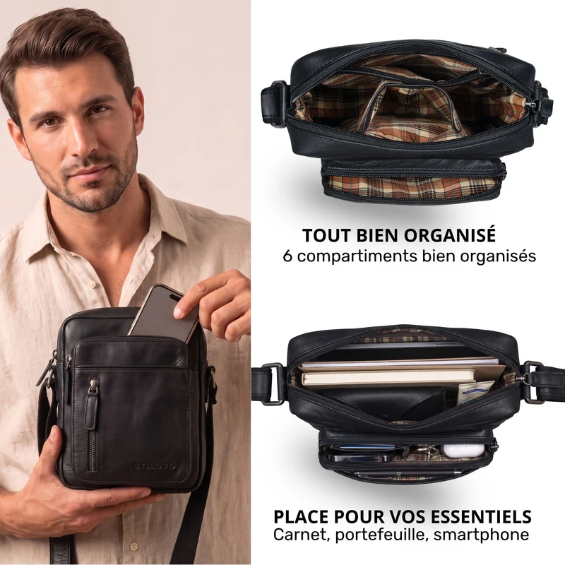 "Dain" Schultertasche Herren Leder Klein Umhängetasche