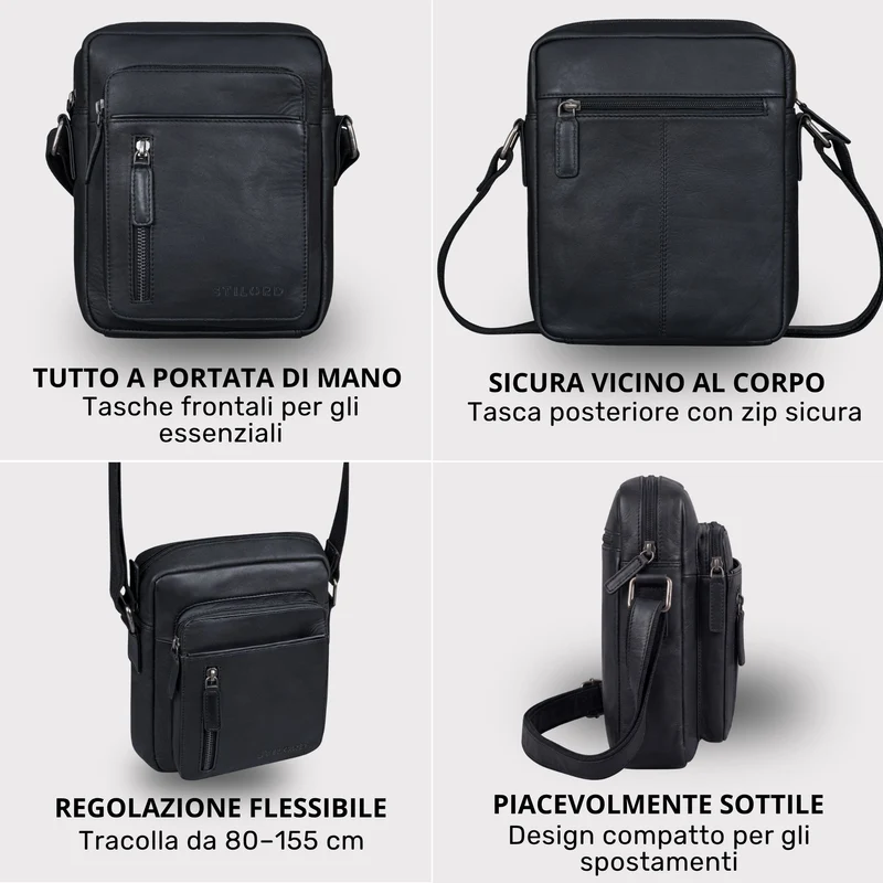 "Dain" Schultertasche Herren Leder Klein Umhängetasche