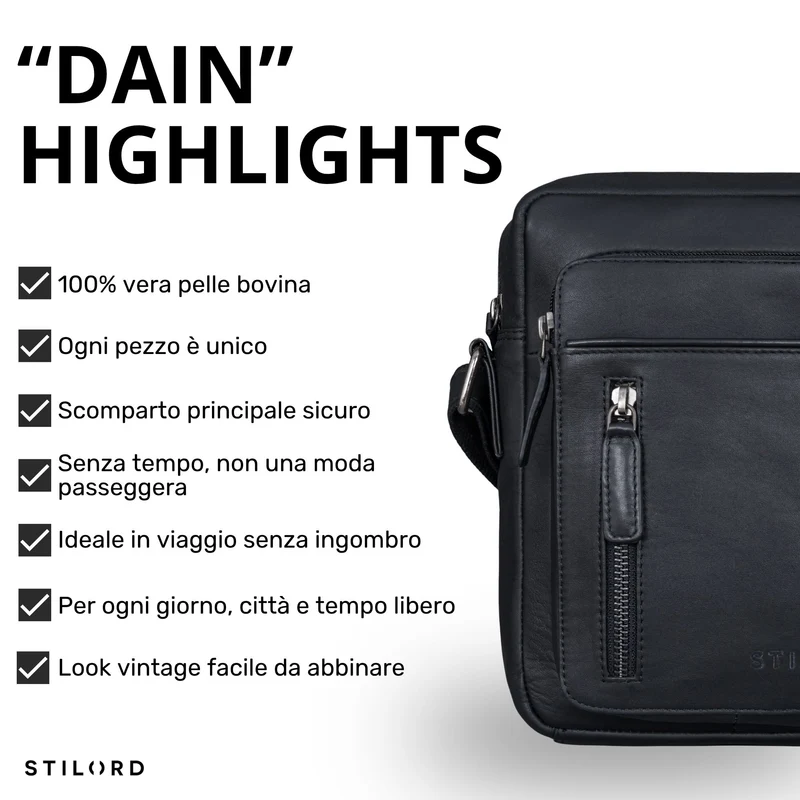 "Dain" Schultertasche Herren Leder Klein Umhängetasche