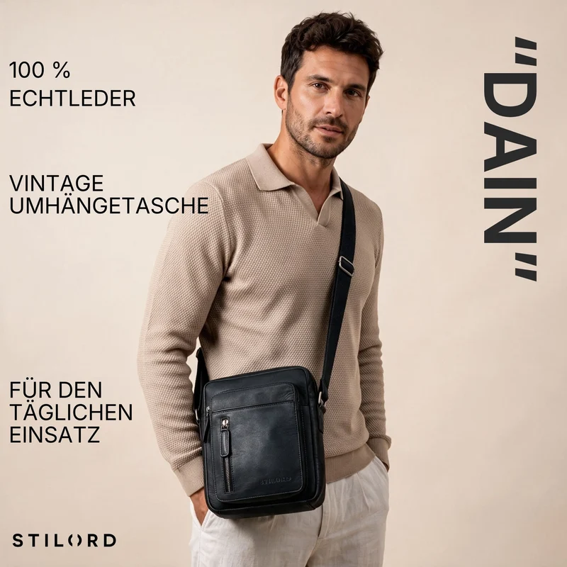 "Dain" Schultertasche Herren Leder Klein Umhängetasche