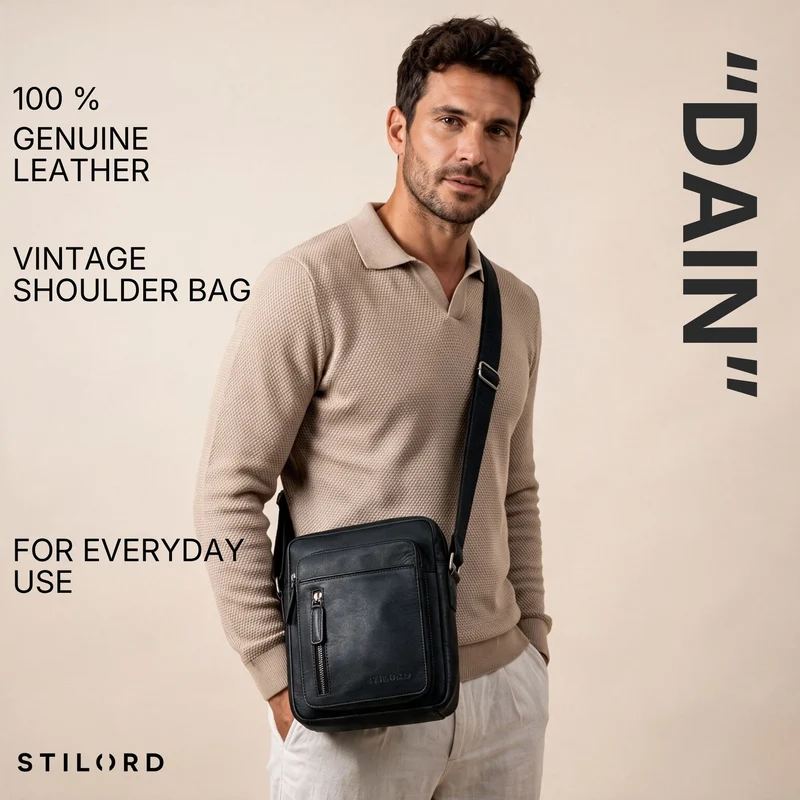 "Dain" Schultertasche Herren Leder Klein Umhängetasche