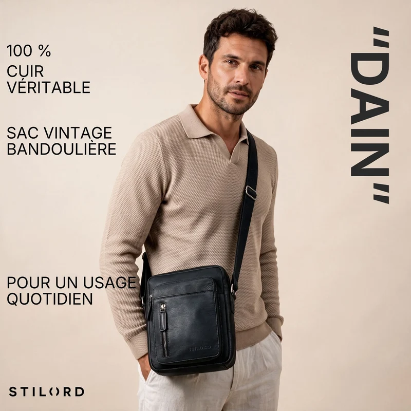 "Dain" Schultertasche Herren Leder Klein Umhängetasche