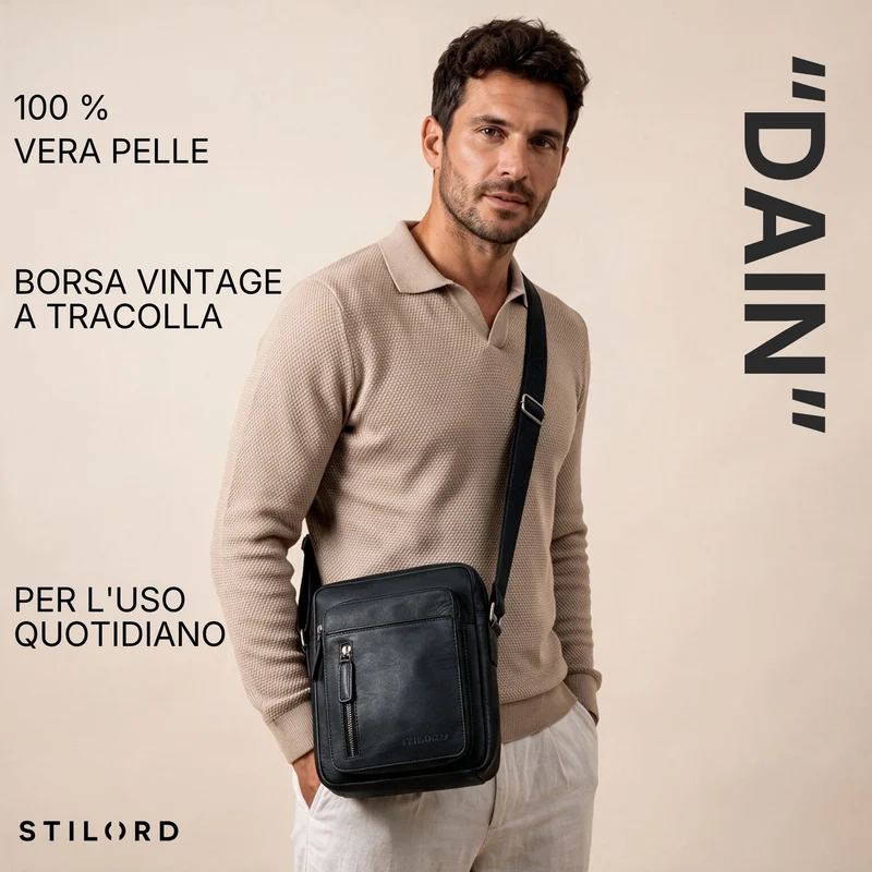 "Dain" Schultertasche Herren Leder Klein Umhängetasche