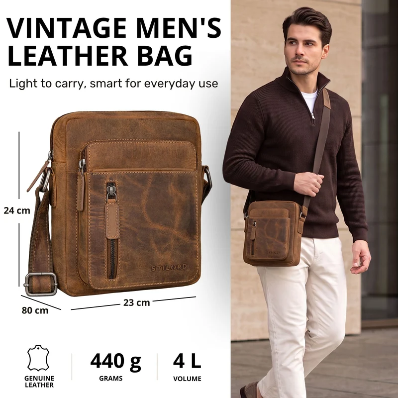 "Dain" Schultertasche Herren Leder Klein Umhängetasche