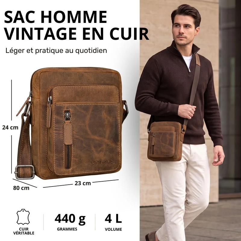"Dain" Schultertasche Herren Leder Klein Umhängetasche