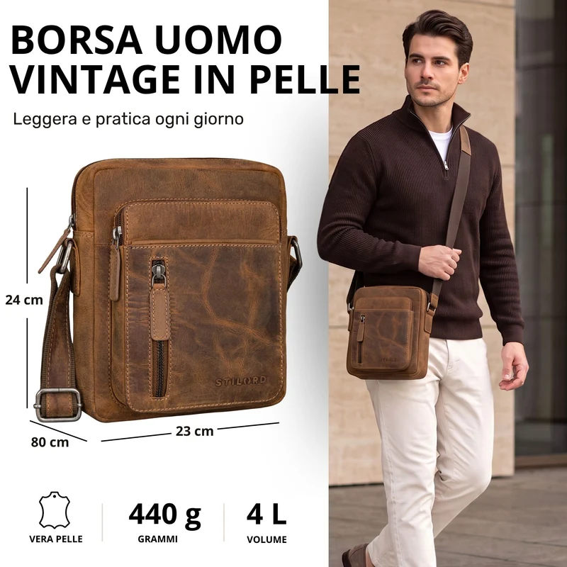 "Dain" Schultertasche Herren Leder Klein Umhängetasche