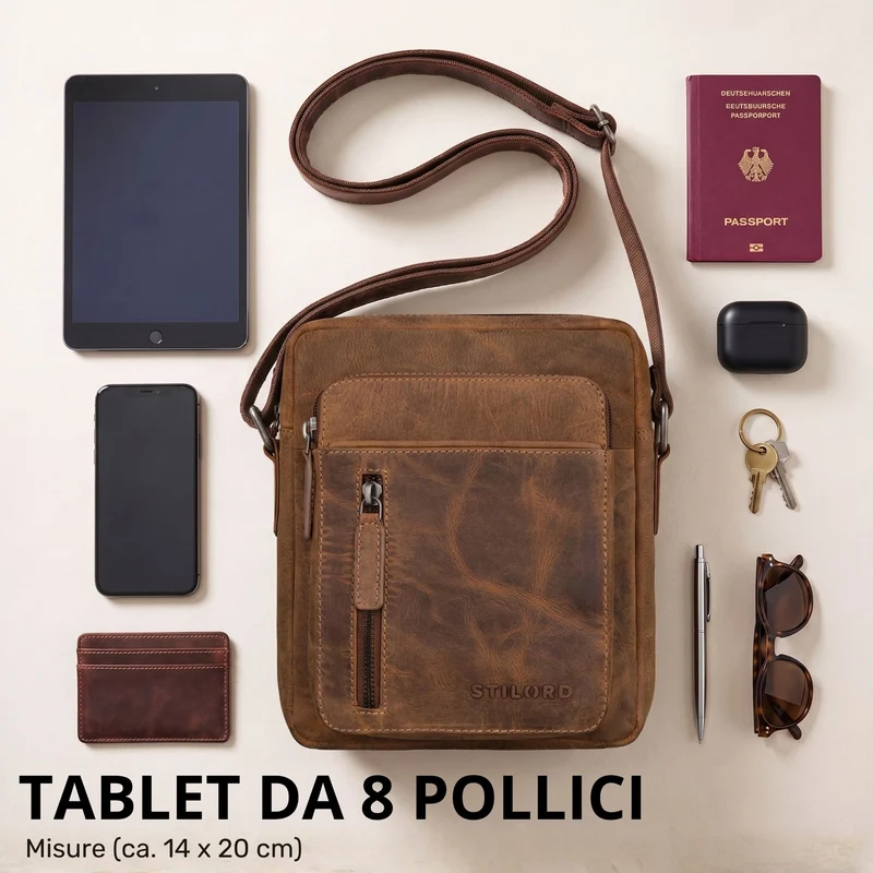 "Dain" Schultertasche Herren Leder Klein Umhängetasche