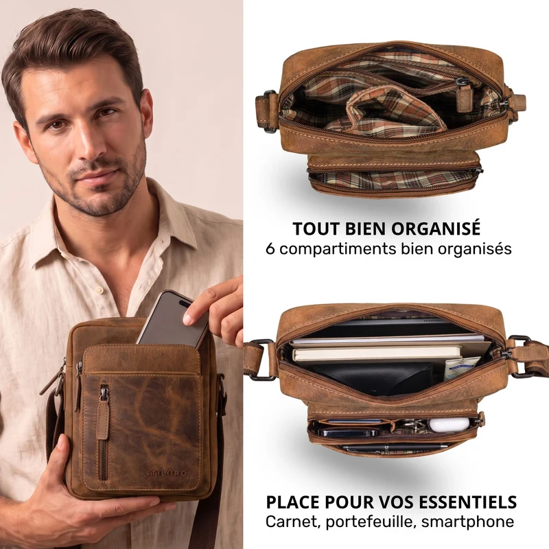 "Dain" Schultertasche Herren Leder Klein Umhängetasche