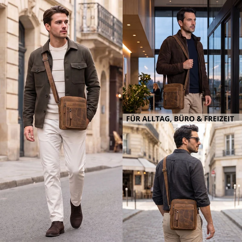 "Dain" Schultertasche Herren Leder Klein Umhängetasche