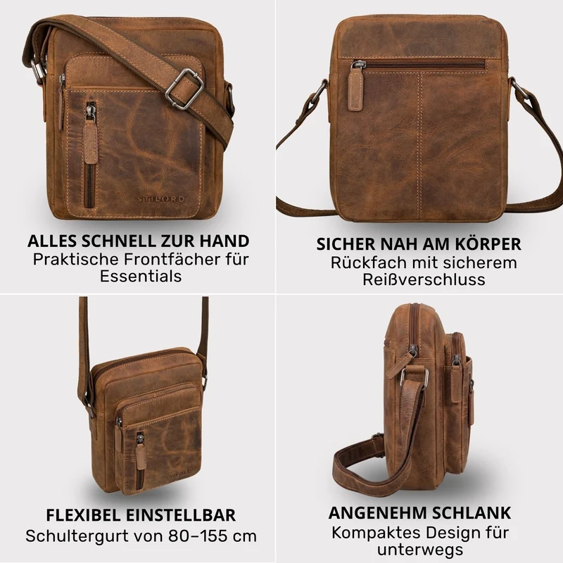"Dain" Schultertasche Herren Leder Klein Umhängetasche