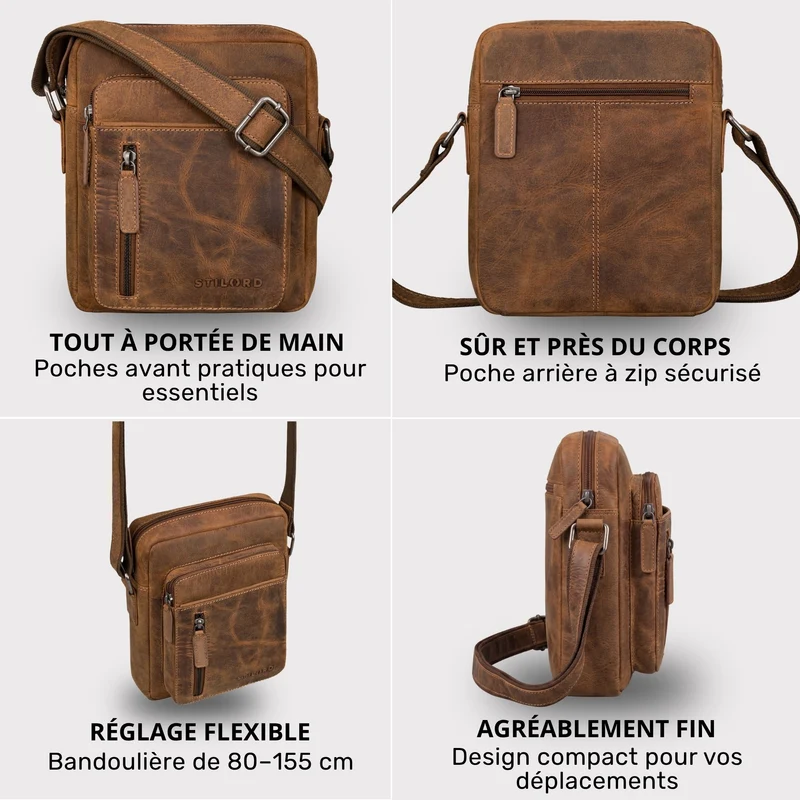 "Dain" Schultertasche Herren Leder Klein Umhängetasche