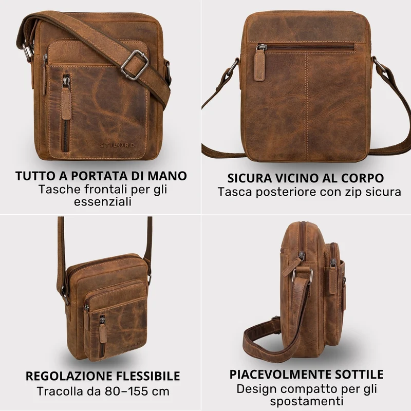 "Dain" Schultertasche Herren Leder Klein Umhängetasche