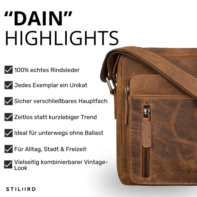 "Dain" Schultertasche Herren Leder Klein Umhängetasche