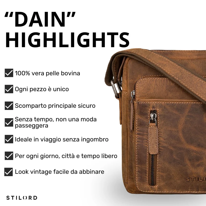 "Dain" Schultertasche Herren Leder Klein Umhängetasche