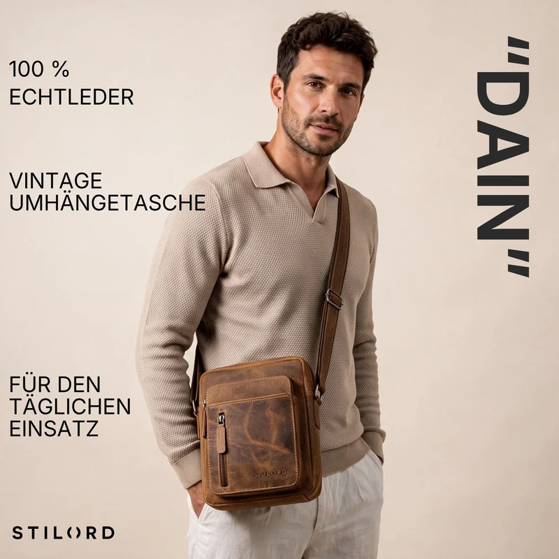 "Dain" Schultertasche Herren Leder Klein Umhängetasche