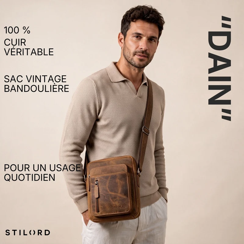 "Dain" Schultertasche Herren Leder Klein Umhängetasche