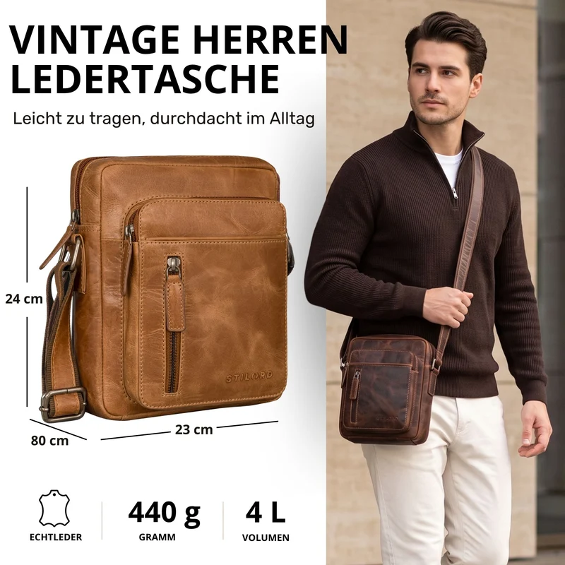 "Dain" Schultertasche Herren Leder Klein Umhängetasche