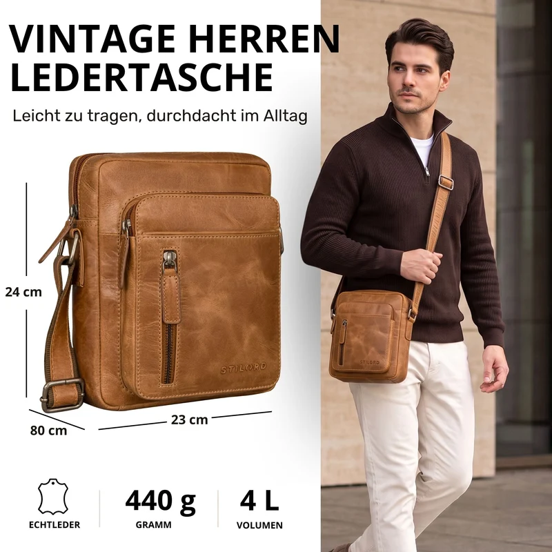 "Dain" Schultertasche Herren Leder Klein Umhängetasche