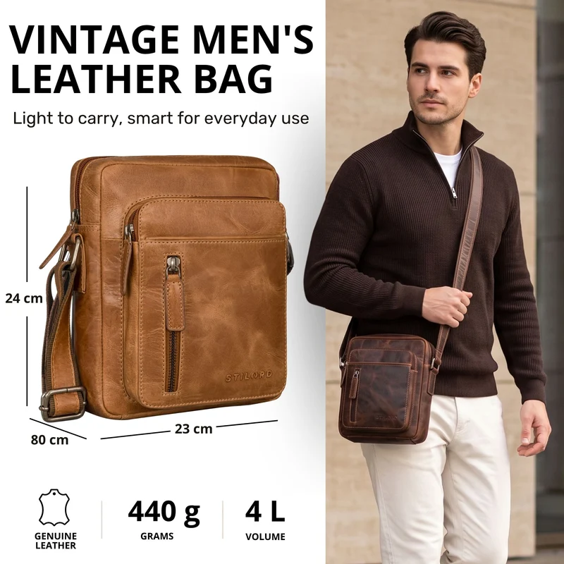 "Dain" Schultertasche Herren Leder Klein Umhängetasche