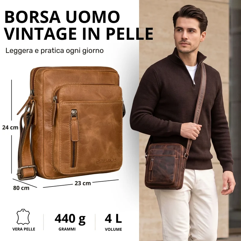 "Dain" Schultertasche Herren Leder Klein Umhängetasche