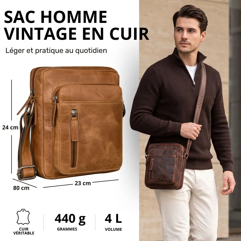 "Dain" Schultertasche Herren Leder Klein Umhängetasche