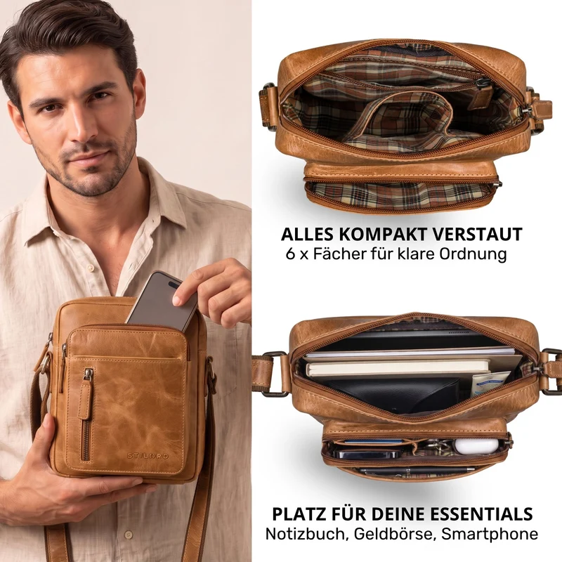 "Dain" Schultertasche Herren Leder Klein Umhängetasche