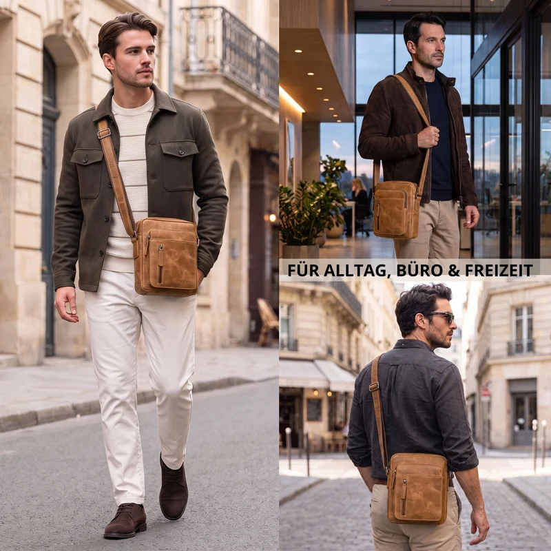 "Dain" Schultertasche Herren Leder Klein Umhängetasche