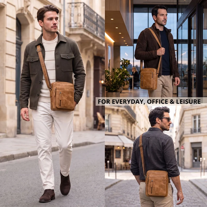 "Dain" Schultertasche Herren Leder Klein Umhängetasche