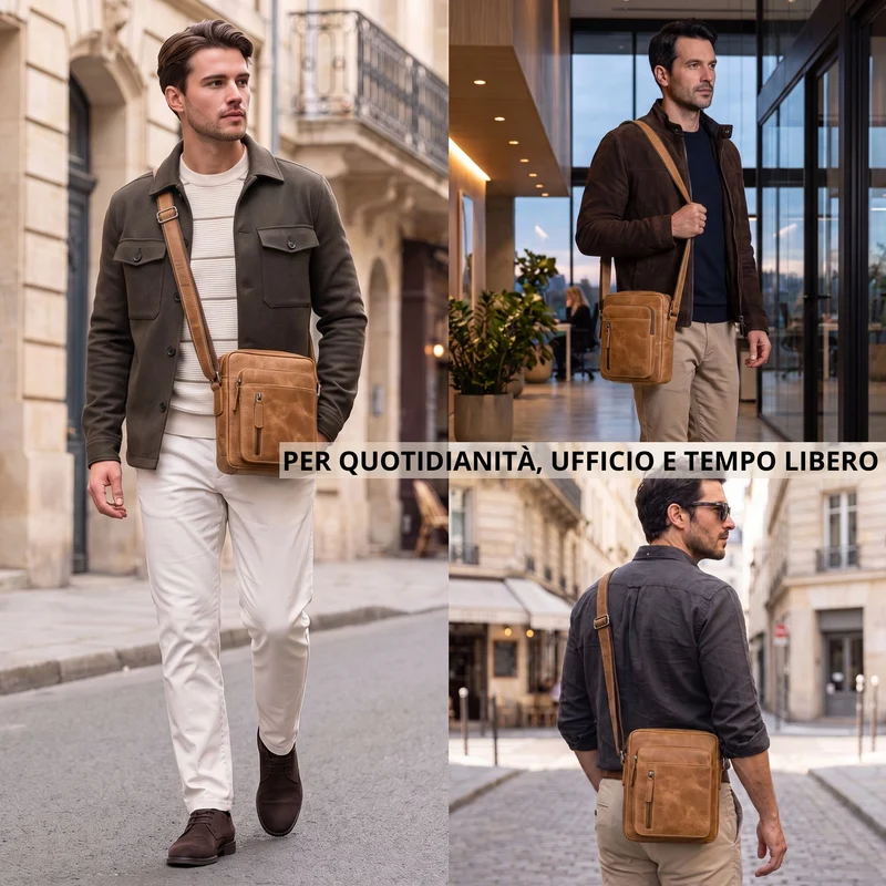 "Dain" Schultertasche Herren Leder Klein Umhängetasche