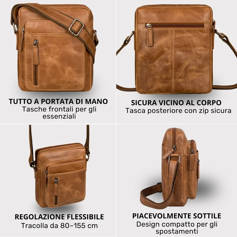 "Dain" Schultertasche Herren Leder Klein Umhängetasche