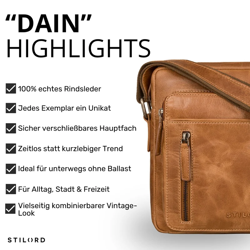 "Dain" Schultertasche Herren Leder Klein Umhängetasche