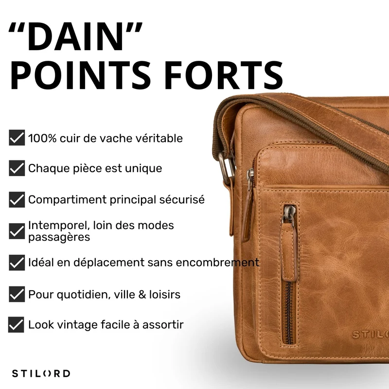 "Dain" Schultertasche Herren Leder Klein Umhängetasche