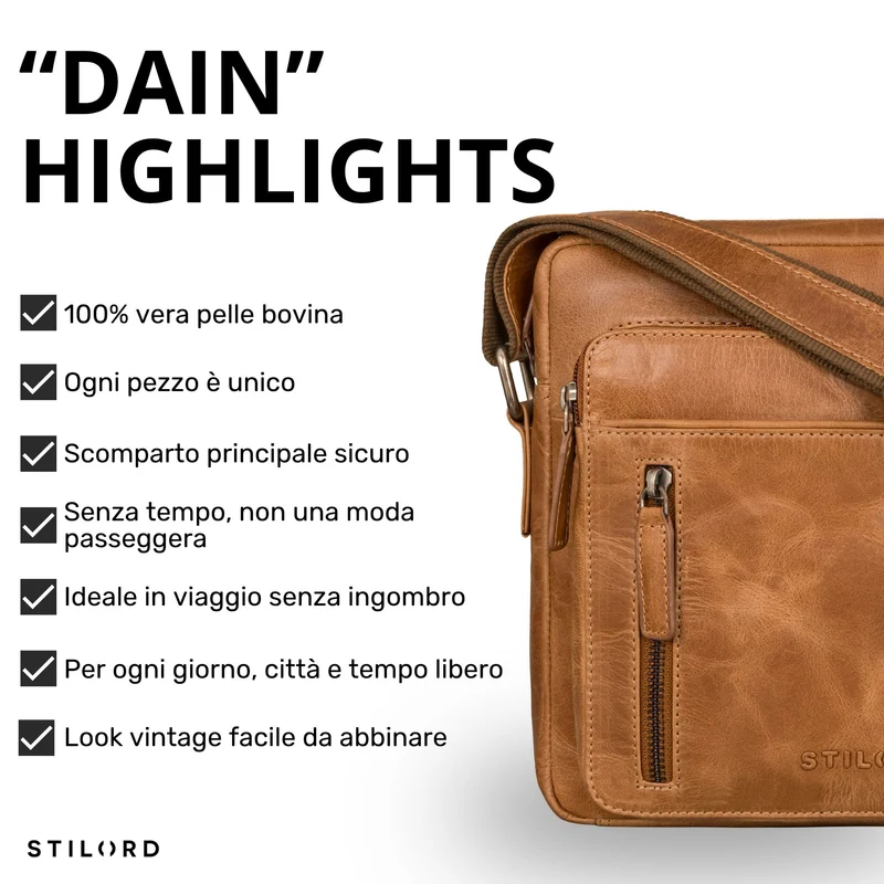 "Dain" Schultertasche Herren Leder Klein Umhängetasche