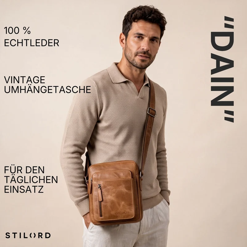 "Dain" Schultertasche Herren Leder Klein Umhängetasche
