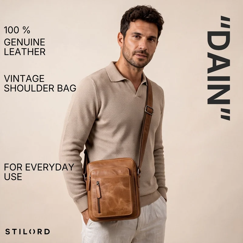 "Dain" Schultertasche Herren Leder Klein Umhängetasche