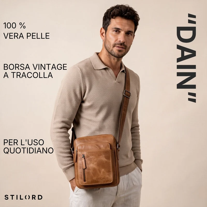 "Dain" Schultertasche Herren Leder Klein Umhängetasche