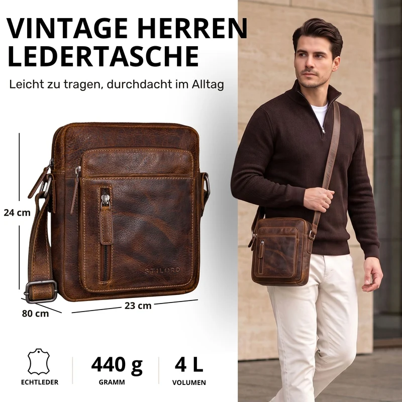 "Dain" Schultertasche Herren Leder Klein Umhängetasche