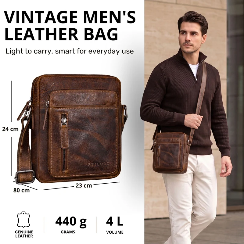 "Dain" Schultertasche Herren Leder Klein Umhängetasche