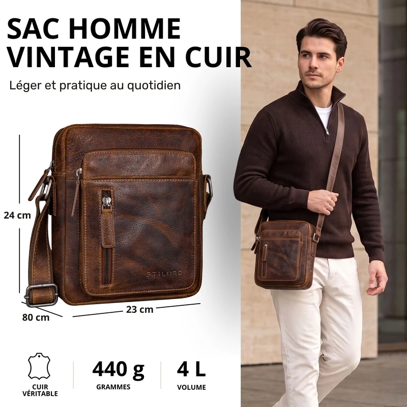 "Dain" Schultertasche Herren Leder Klein Umhängetasche