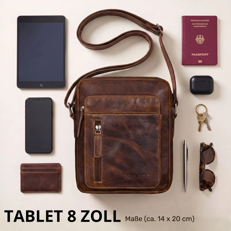 "Dain" Schultertasche Herren Leder Klein Umhängetasche