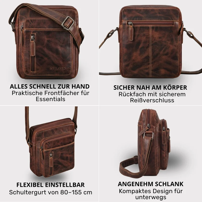 "Dain" Schultertasche Herren Leder Klein Umhängetasche