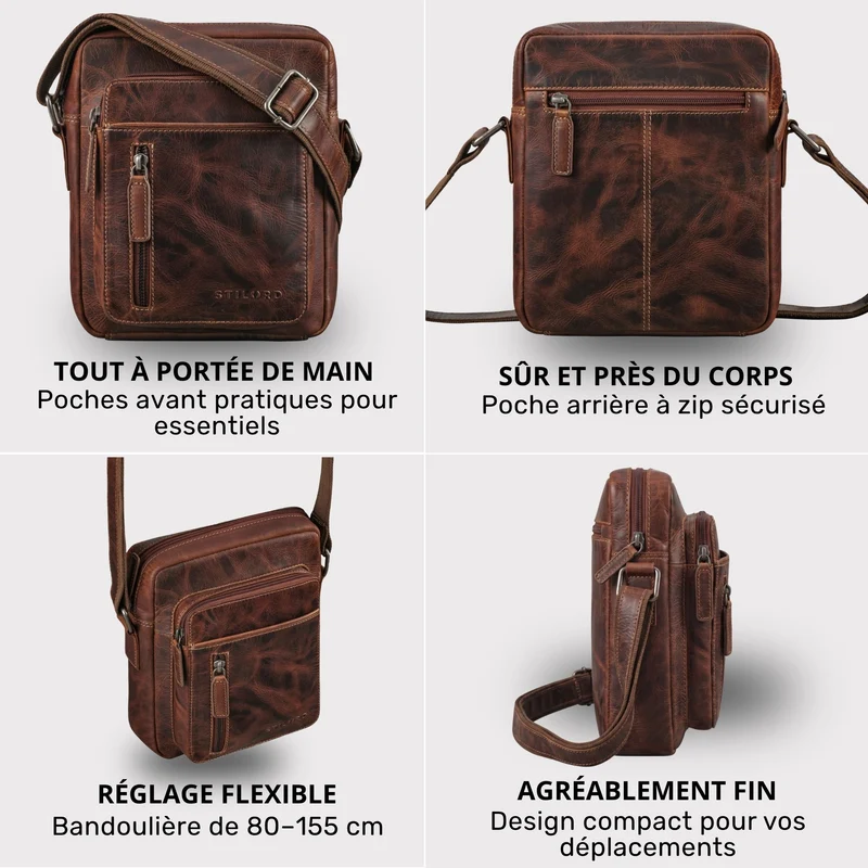 "Dain" Schultertasche Herren Leder Klein Umhängetasche