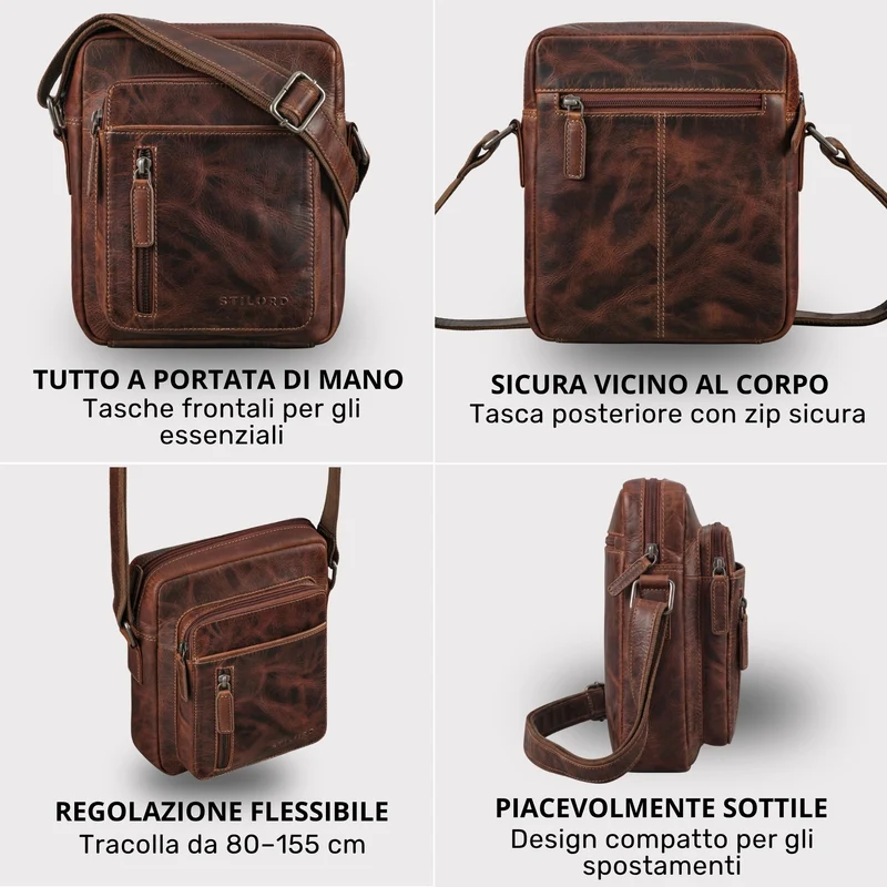 "Dain" Schultertasche Herren Leder Klein Umhängetasche