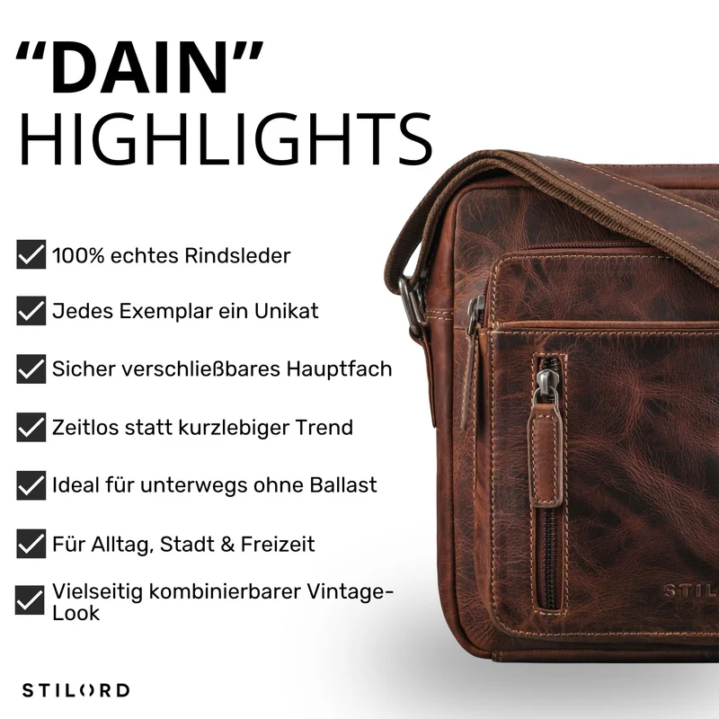 "Dain" Schultertasche Herren Leder Klein Umhängetasche