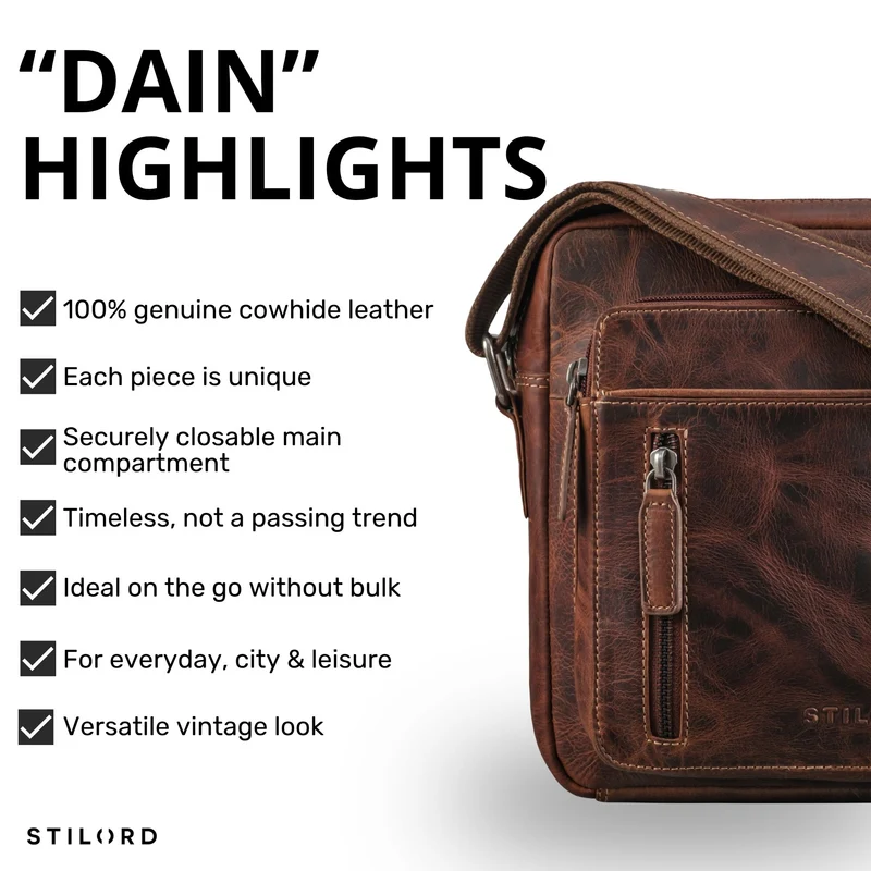 "Dain" Schultertasche Herren Leder Klein Umhängetasche