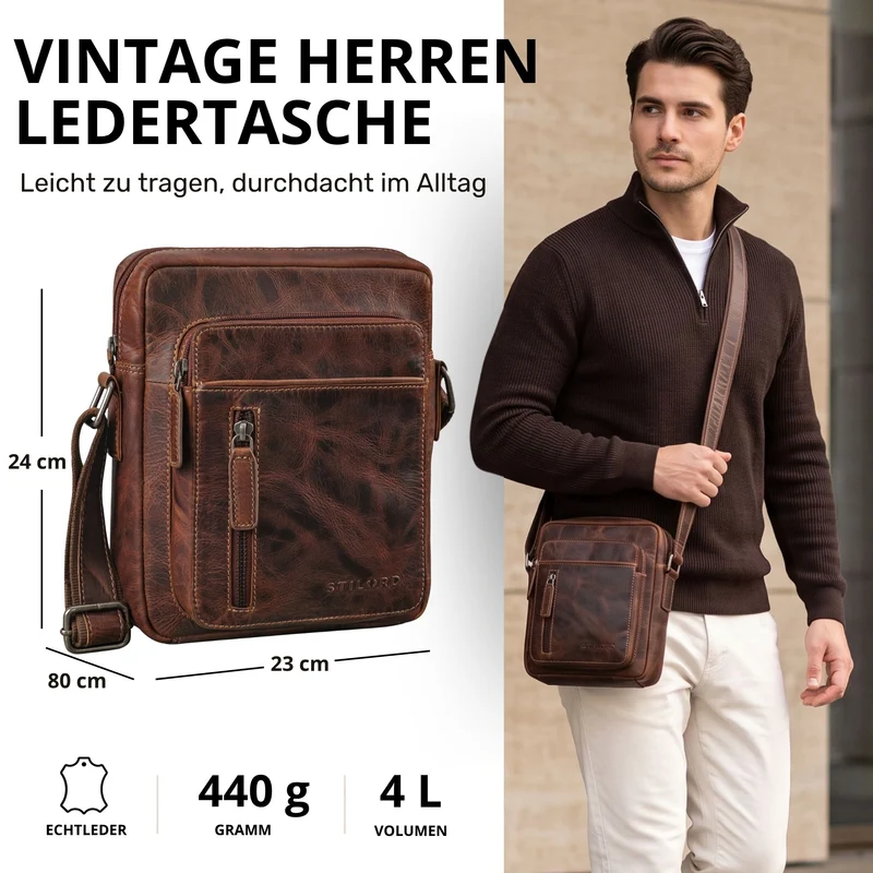 "Dain" Schultertasche Herren Leder Klein Umhängetasche